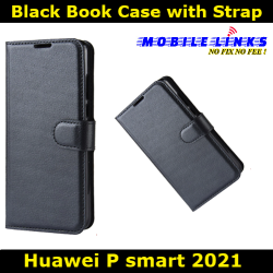 Book Case with Strap Black For Huawei P smart 2021 PPA-LX1 Slim Fit Look